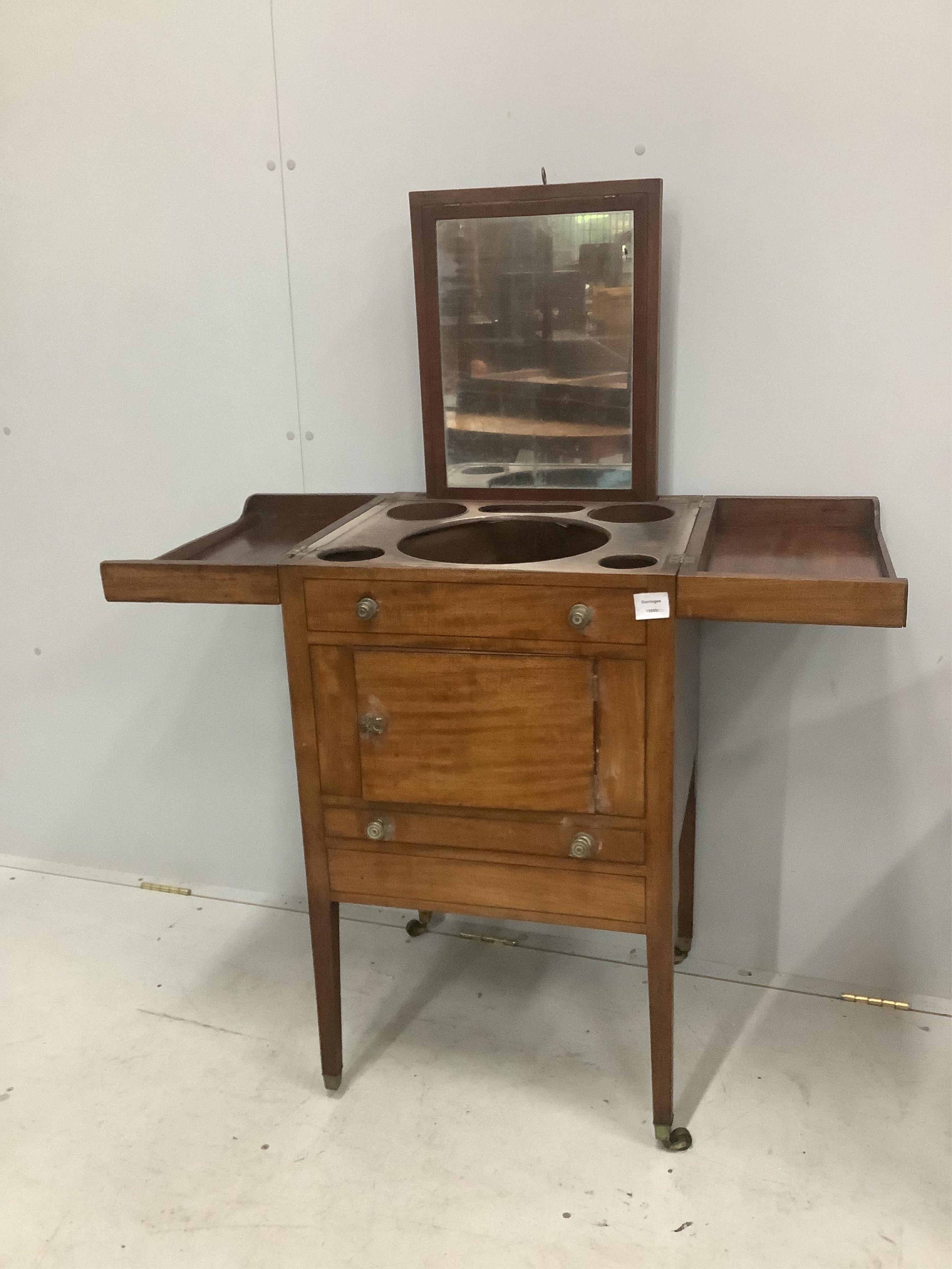 A George III mahogany enclosed washstand, width 50cm, depth 48cm, height 88cm. Condition - poor to fair